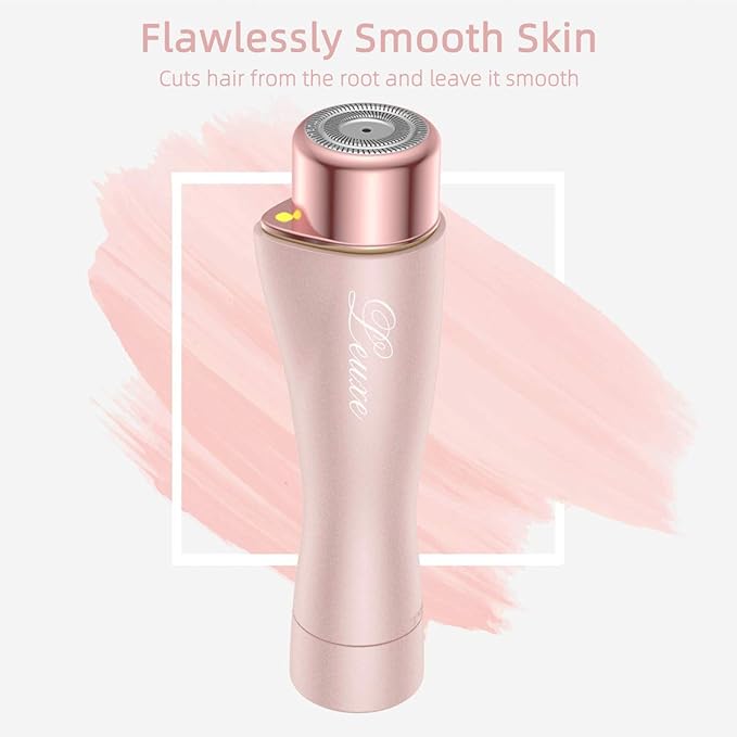 Facial Hair Remover for Women, Leuxe Painless Hair Removal Waterproof Shaver Razor with LED Light for Peach Fuzz Fine Hair Chin Cheek Upper Lip (Rose)