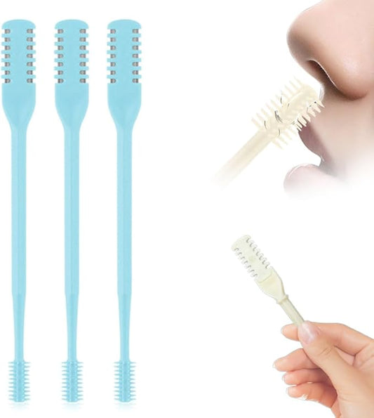 Nasal Hair Cutter, 2025 Upgraded Double Sided Noses Hairs Knife, 360° Rotating Portable Manual Nose Hair Trimmer, Noses Hairs Remover for Women Men Travel Essentials (Blue, 3 Pcs)