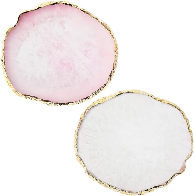 Resin Nail Art Palette, Nail Art Painting Mixed Color Palette Gold Edge Nail Gel Color Makeup Display Board (Pink+White)