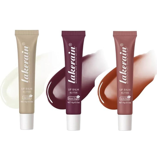 3 Colors Lip Butter Balm Set，Vanilla Sugar)