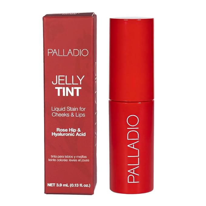 Palladio Jelly Tint, Liquid Stain for Cheeks & Lips, Vivid Color Lip Stain, Lightweight Non-Sticky and Transfer-proof, Natural Finish Makeup, Cherry Rose