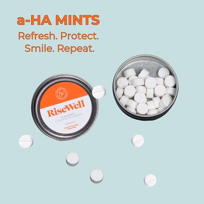 RiseWell a-HA Mints - Xylitol Mints for Dry Mouth - Hydroxyapatite Sugar Free Breath Mint - Promotes Remineralization and Freshens Breath, On-The-Go Oral Mint, 30 Count