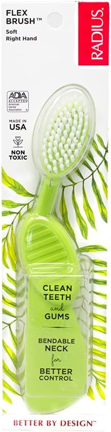 Radius Toothbrush Flex Brush BPA Free & ADA Accepted Designed to Improve Gum Health & Reduce Gum Issues - Right Hand - Lime White - Pack of 1