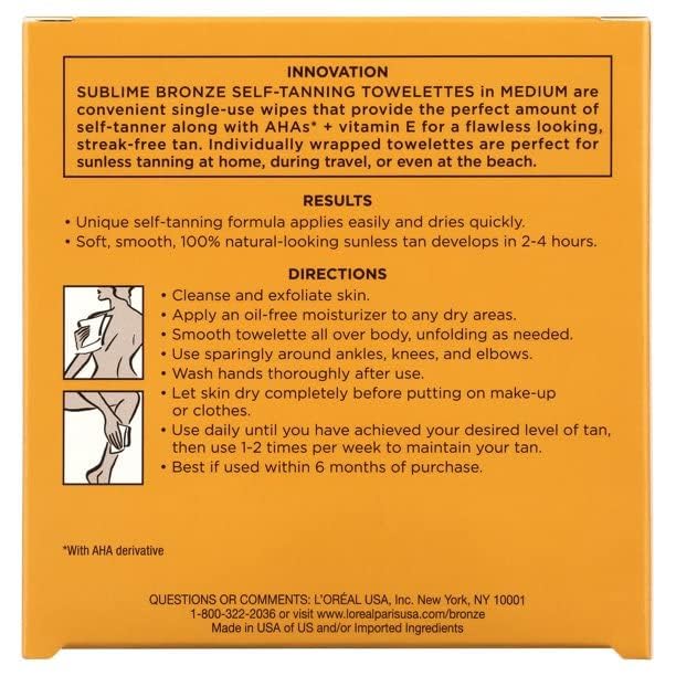 Loreal Paris Sublime Bronze self tanning Towelettes for body (3 Pack)