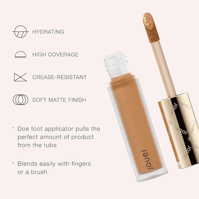 Jouer Essential High Coverage Liquid Concealer - Brightening Concealer - Color Corrector for Under Eye Dark Circles, Spot Coverage, and Eye Primer - Soft Matte Finish, Macaron