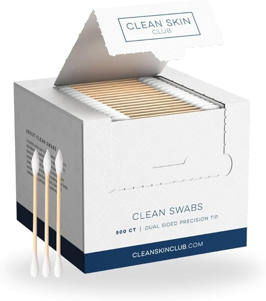 Clean Skin Club Clean Swabs | 500CT | One Pointed Tip | Biodegradable + Organic Cotton & Bamboo | Makeup & Nail Polish Touch-ups | Chlorine-Free & Hypoallergenic (500 Count)