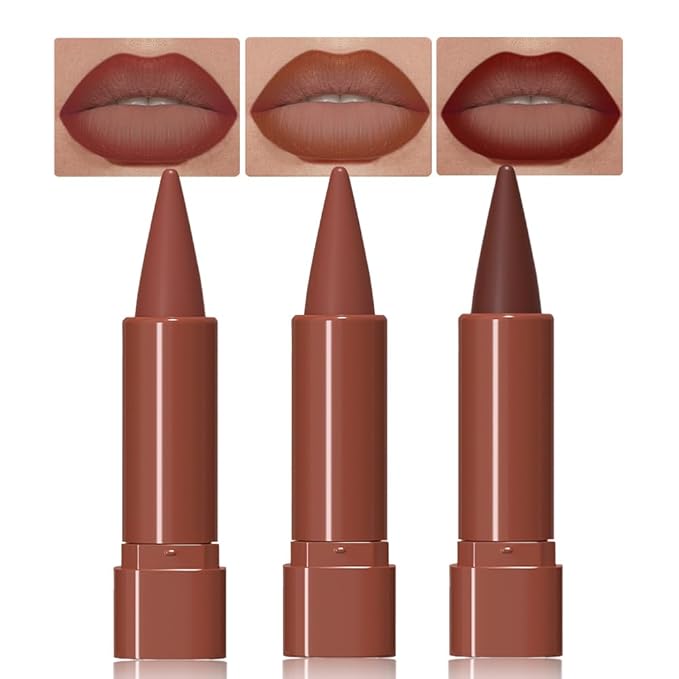 3Pcs Gradient Matte Lipstick Crayon Lip Liner pencil, Flawless Contour Gradual Ombre Effect lip Pencil, Lipstick for Women Long Lasting Waterproof Smudge Proof Lipstick Pencil 02#+04#+08#