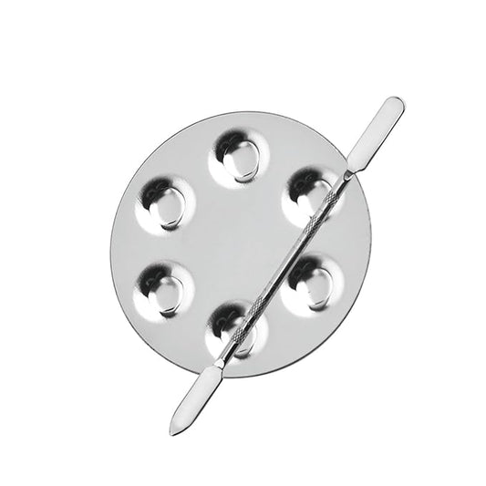 Metal Mixing Palette Makeup Spatula, Foundation Mixing Palette Hand, Make Up Tools Mini Mixing Tray with Finger Ring, Small Makeup Mixing Palette, Pack of 2