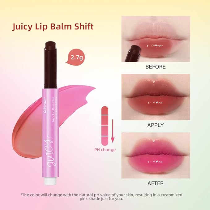 Juicy Lip Balm Shift, Slick Click pH Color Changing Lipstick Hydrating & Moisturizing Color Changing Lip Gloss,Nourishing Lip Care,Lips Moisturizer,Plumping Non-Sticky Sheer Tinted Lip Balm (SET A)