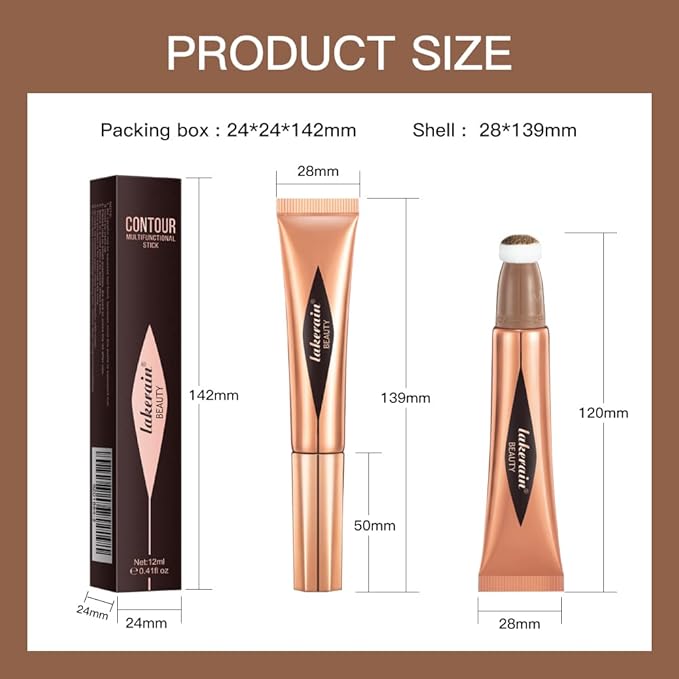 MEICOLY Liquid Contour Beauty Wand,Cream Contour Stick with Cushion Applicator,Liquid Bronzer Stick for Women and Girl,Blendable Long Lasting Smoothly Silky Contour Makeup,Cruelty-free,Medium to Dark