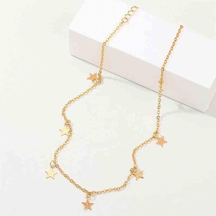Boho Star Choker Necklace Gold Star Dangle Necklace Chain Short Minimalist Necklace Gold Collarbone Necklace Jewelry for Women Gifts