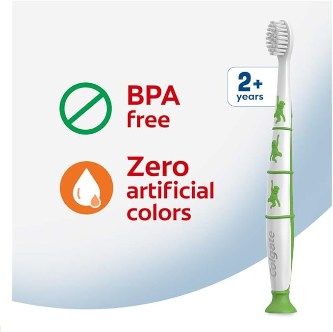 Colgate Zero Kids Toothbrush with Extra Soft Bristles and Suction Cup Holder, BPA Free - 2 Count