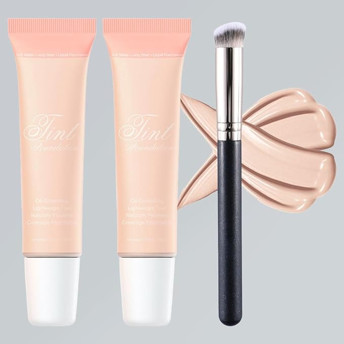 2 Pack Liquid Foundation Cream with Foundation Brush