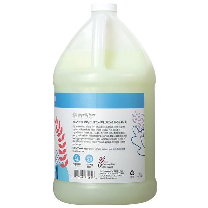 Ginger Lily Farms Botanicals Nourishing Body Wash, Island Tranquility, 100% Vegan & Cruelty-Free, Green Tea & Lemongrass Scent, 1 Gallon Refill (128 fl. oz.) (Pack of 2)
