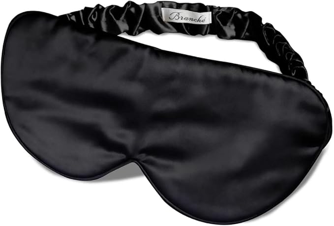 Branche Beauty Silk Eye Mask Pour Homme - Stylish 100% 6A Silk 22 Momme Sleep Mask, Eye Cover, Shade Blindfold Sleeping Mask for Luxury Sleep for Men Gifts for Him (Black)