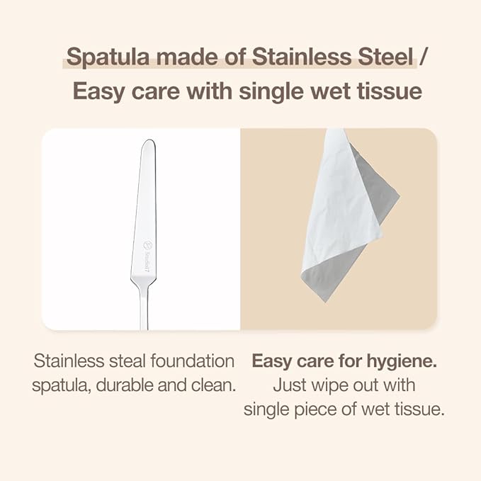 Foundation Spatula Made of Stainless Steel | Professional Makeup Spatula for Even Application of Foundation | Double Edged Spatula for Small Area of Face | Pouch Included for Clean Storage