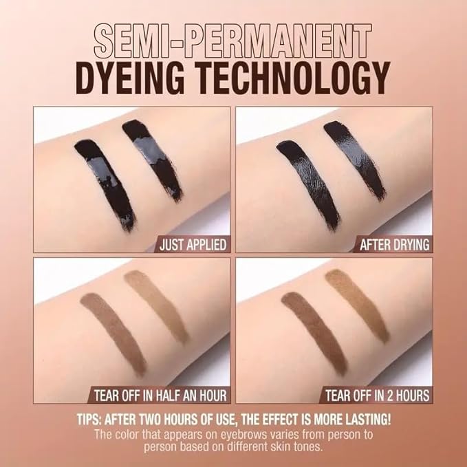 Tattoo Eyebrow Gel Easy Peel Off, Peel Off Eyebrow Tint, Easy Peel off Eyebrow Gel, Peel Off Eyebrow Tint, Waterproof & Sweatproof for All Skin Types (#2 Medium Brown + #3 Dark Brown)