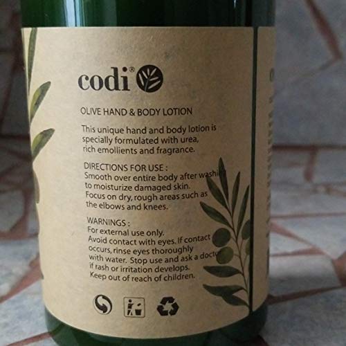Codi Olive Hand & Body Lotion - Organic, Antioxidant & Vitamin Enriched, Soft & Fresh Skin, 750ml + 2x100ml Tubes