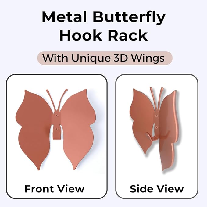 Butterfly 3D Blush Pink Butterfly Wall Hooks: Girl’s 2 Hangers