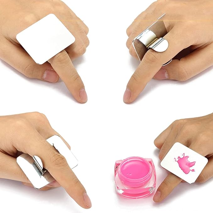 AKOAK 2 Pcs Stainless Steel Square Palette Mini Ring Makeup Palette Nail Blur Painting Tools DIY Nail Art can be Used for Eye Shadow Eyelash Pigment Mix