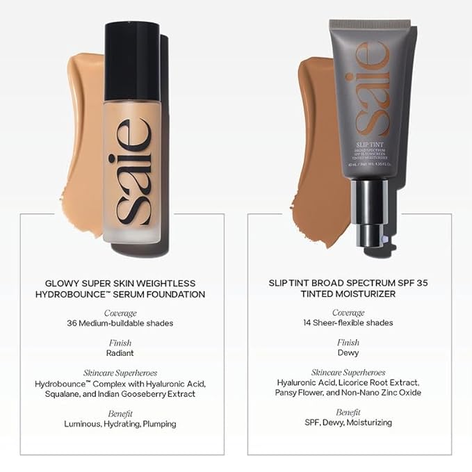 Saie Slip Tint Tinted Moisturizer with SPF 35 - Light Coverage, Glowy Skin Tint & Mineral Sunscreen for Face with Hydrating Hyaluronic Acid - Summer Makeup Essential - Shade Nine (1.35 oz)