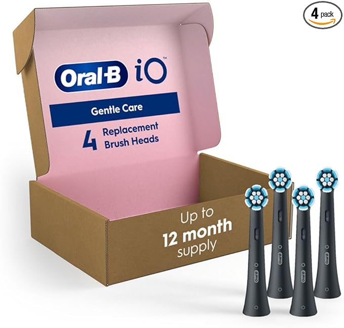 Oral-B iO Series Gentle Care Electric Toothbrush Replacement Brush Heads for an Oral-B Electric Toothbrush, 4 Count, Black