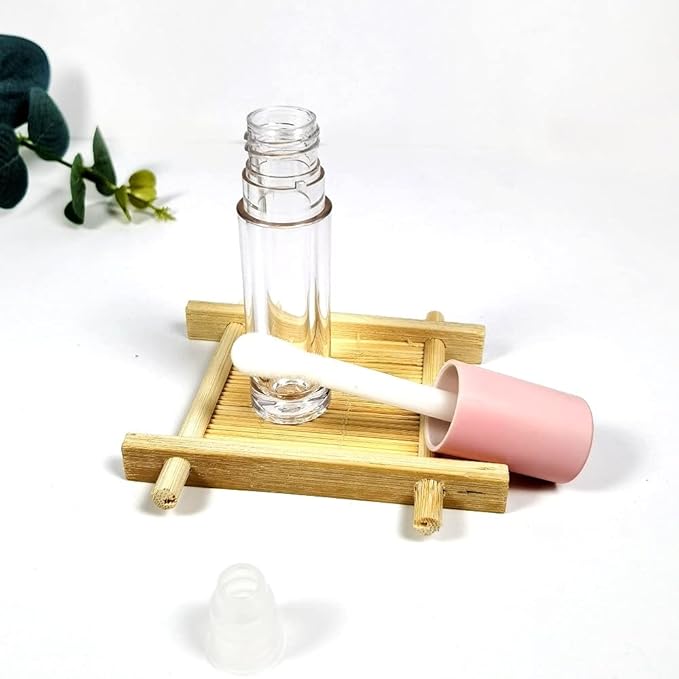 COSIDEA 24 pcs Empty 5ml big brush lip gloss tube Pink round lipgloss tubes container with big doe foot wand cosmetic packing containers