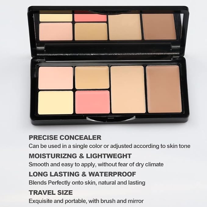Concealer Contour Palette, Cosmetics Cream Contour and Highlighting Makeup Kit,6 In 1 Contouring Foundation Concealer Palette Conceals Dark Circles,Blemish,Waterproof Long-Lasting-Cruelty Free (#02)