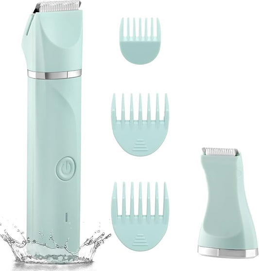 Waterproof Bikini Trimmer Women Electric Razor for Pubic Hair Women's Foil Shaver Rechargeable Shaver Removal with Snap-in Ceramic Blades IP7X Washable Head,Wet and Dry Use,Green