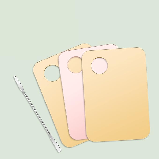 4 Pcs Makeup Mixing Tray Makeup Palette with Makeup Spatula Makeup Mixing Palette Foundation Palette for Eye Shadow Lipsticks Nail Art Beauty Salon (Gold and Transparent)