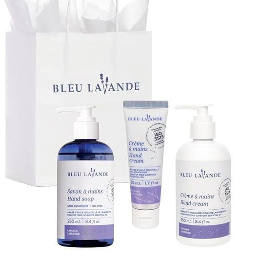 Bleu Lavande - Soothing Hand Care Aromatherapy Set – Lavender Hand Soap & Lavender Hand Creams – Infused with Premium and 100% Pure Lavender Essential Oil - Natural & Vegan Lavender Products