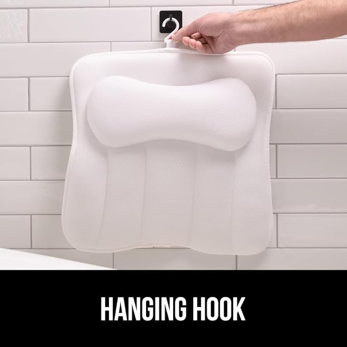 GORILLA GRIP Mesh Bath Pillow for Tub, 6 Powerful Suction Cups, Oversized Headrest with Breathable FlexComfort Technology for Neck, Head, Back Support, Luxury Machine Washable Bathtub Must Haves White