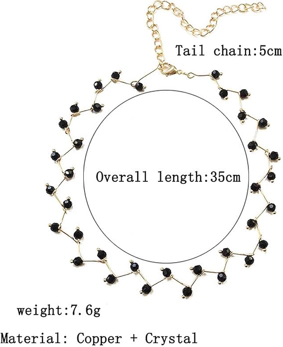 Black Crystal Choker Necklace Short Black Beaded Choker Necklace Silver Chain Necklace Minimalist Necklace Jewelry for Women and Girls