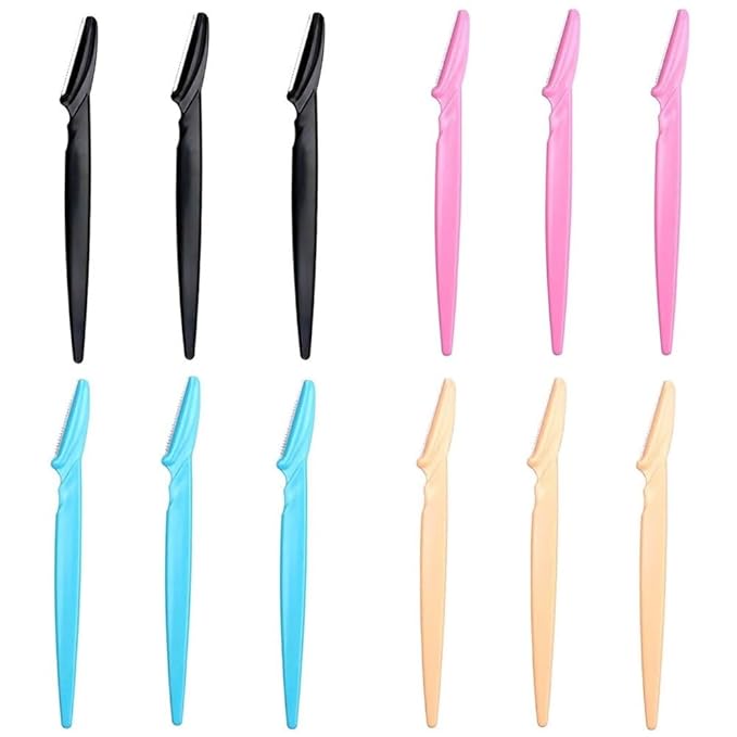 Eyebrow Razor for Women, iDeep 12 Pcs Eyebrow Razor with Safety Cover 4 Color Facial Hair Removal Shavers Dermaplane Razor for Women Eyebrow Knife for Trimming and Shaping Eyebrows