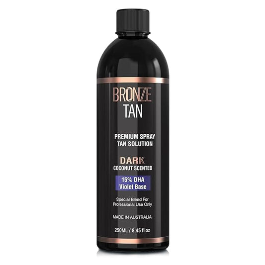Bronze Tan Spray Tan Solution Professional Tanning Solution for Spray Tan Machine - Coconut Scented Sunless Tanning Solution Dark for Airbrush Tan (250ml / 8.45fl oz)