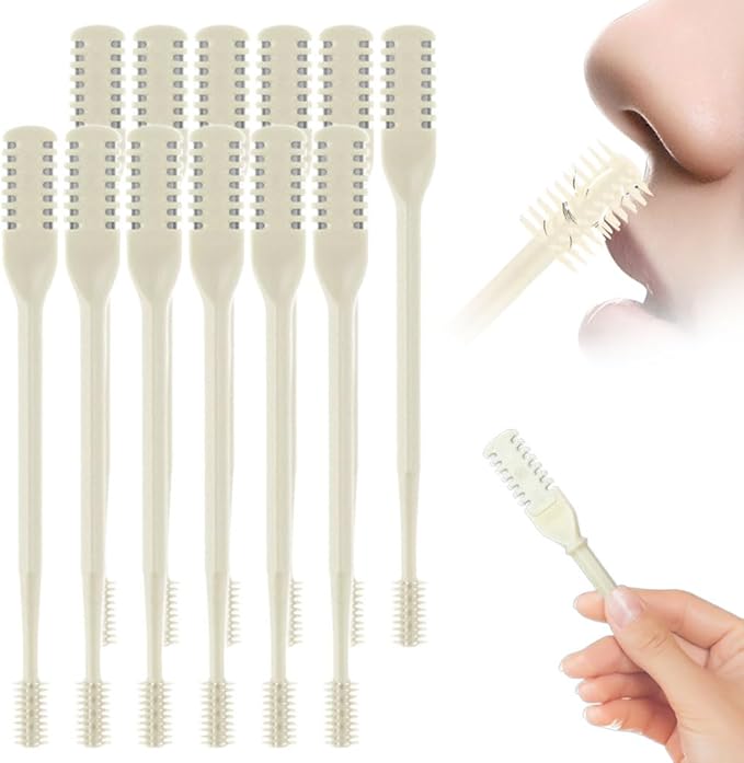 Nasal Hair Cutter, 2025 Upgraded Double Sided Noses Hairs Knife, 360° Rotating Portable Manual Nose Hair Trimmer, Noses Hairs Remover for Women Men Travel Essentials (Beige, 12 Pcs)