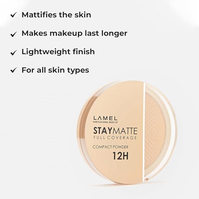 Lamel Stay Matte Compact Powder - Light Natural Coverage - Universal Neutral Undertone - Cruelty Free - Natural - N.403
