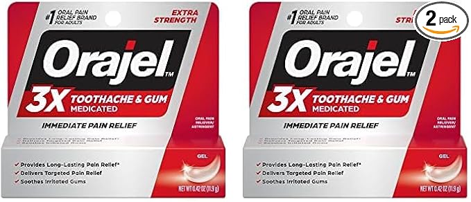 Orajel 3X for Toothache & Gum Pain: Maximum Gel Tube 0.42oz - from #1 Oral Pain Relief Brand for Instant Pain Relief (Pack of 2)
