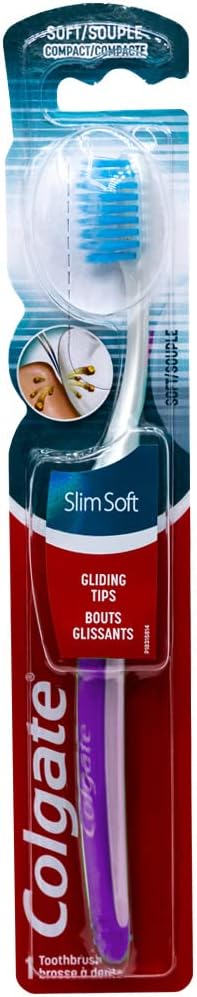 Colgate Slim Soft Toothbrush, Gliding Tips, Compact Soft (Colors Vary) - Pack of 6