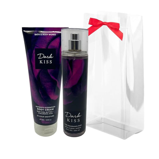Bath & Body Works DARK KISS 2-piece Gift Set with a Red Bow for Holidays & Gifts - Fine Fragrance Mist & Ultimate Hydration Body Cream