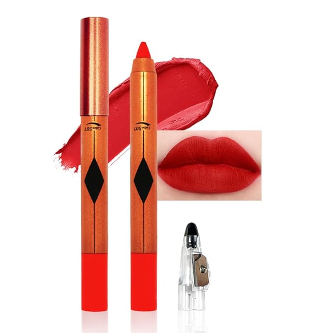 Crimson Lip Liner Pencil, Smooth Matte Lipstick Crayon with Lip Pencil Sharpener for Women, Velvet Smudge Proof Smudgeproof Waterproof No Transfer Makeup Forever Lipliner 507#