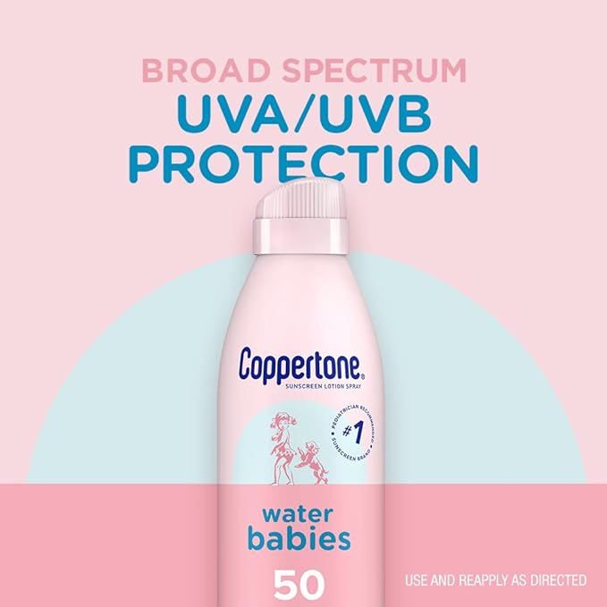 Coppertone WaterBabies Baby Sunscreen Spray SPF 50 (6 Oz) + Pure and Simple Baby Sunscreen Stick SPF 50, Tear Free (0.49 Oz), Hypoallergenic