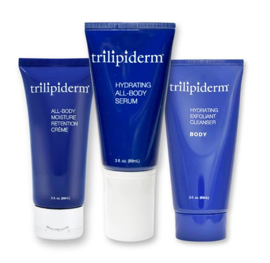 Trilipiderm Ultra Hydrating Body Regimen - 3oz Hydrating Exfoliant Cleanser + 3oz Hydrating All-Body Serum + 3oz All-Body Moisture Retention Créme + 3oz Broad Spectrum SPF 30 Set
