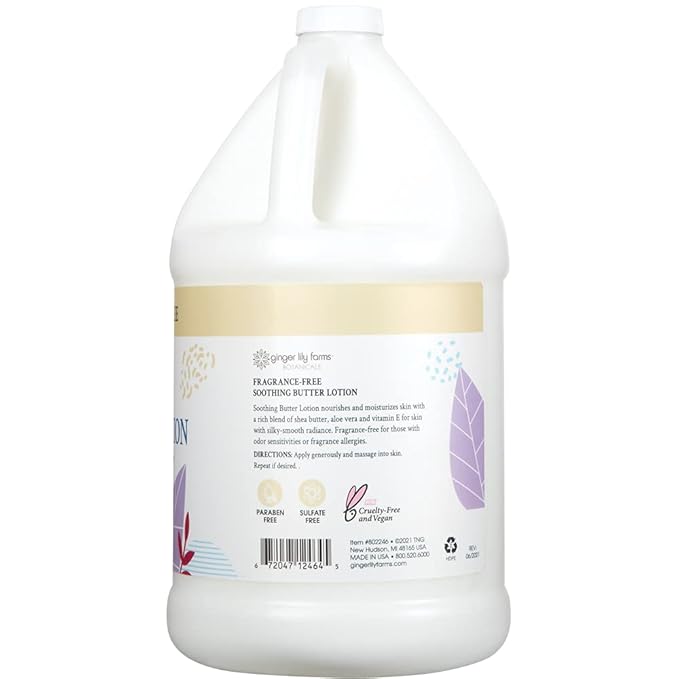 Ginger Lily Farms Botanicals Soothing Butter Lotion for Dry, Sensitive Skin, 100% Vegan & Cruelty-Free, Fragrance Free, 1 Gallon (128 fl oz) Refill (pack of 1)