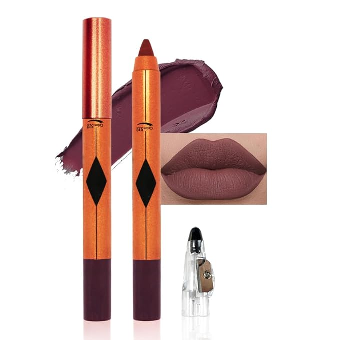 Deep Purple Red Lip Liner Pencil, Smooth Matte Lipstick Crayon with Lip Pencil Sharpener for Women, Velvet Smudge Proof Smudgeproof Waterproof No Transfer Makeup Forever Lipliner 512#