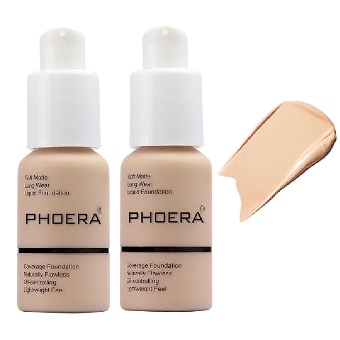 2 Pack PHOERA Foundation,Matte Oil Control Concealer Foundation