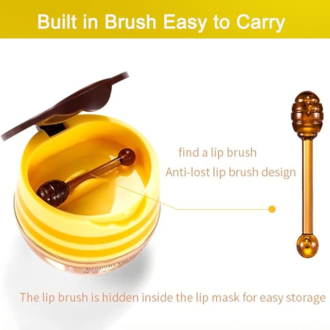 4PCS Nourishing Lip Balm Honey Pot, Honey Pot Lip Mask Propolis Moisturizing Bee Lip Balm with Brush, Hydrating & Prevention Dry and Cracked Lip Sleeping Mask Reduces Lip Lines Lip Care Product