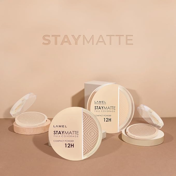 Lamel Stay Matte Compact Powder - Light Natural Coverage - Universal Neutral Undertone - Cruelty Free - Porcelain - N.401