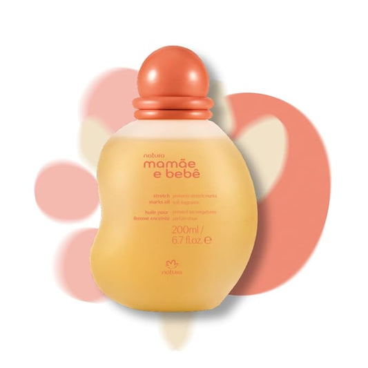 natura - Mamãe e Bebê Mom Stretch Marks Oil - Moisturizing Shower Oil - Skin Elasticity - 100% Vegan - Almond Oil - 97.3% Natural Origin - All Skin - Cruelty Free - Baby Essentials - 6.7 fl oz (200ml)