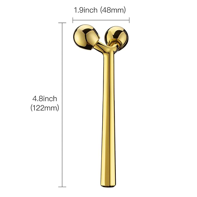 Tekson Facial Roller Massager, 3D Metal face Massage Tool for Eye Reduce Puffiness, Face Lift, Anti-Aging, Skin Tightening (Gold）